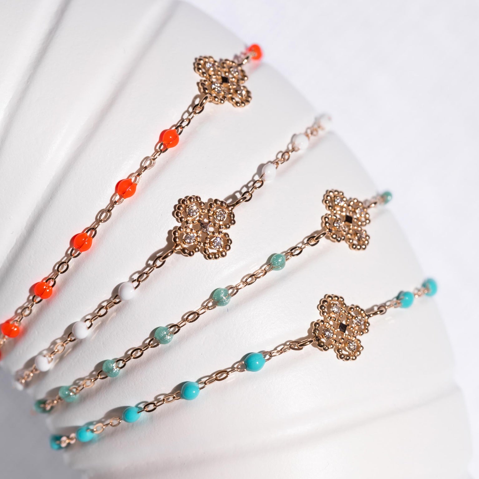 Gigi Clozeau - Bracelet glacier Lucky Trèfle, diamants, or rose, 17 cm