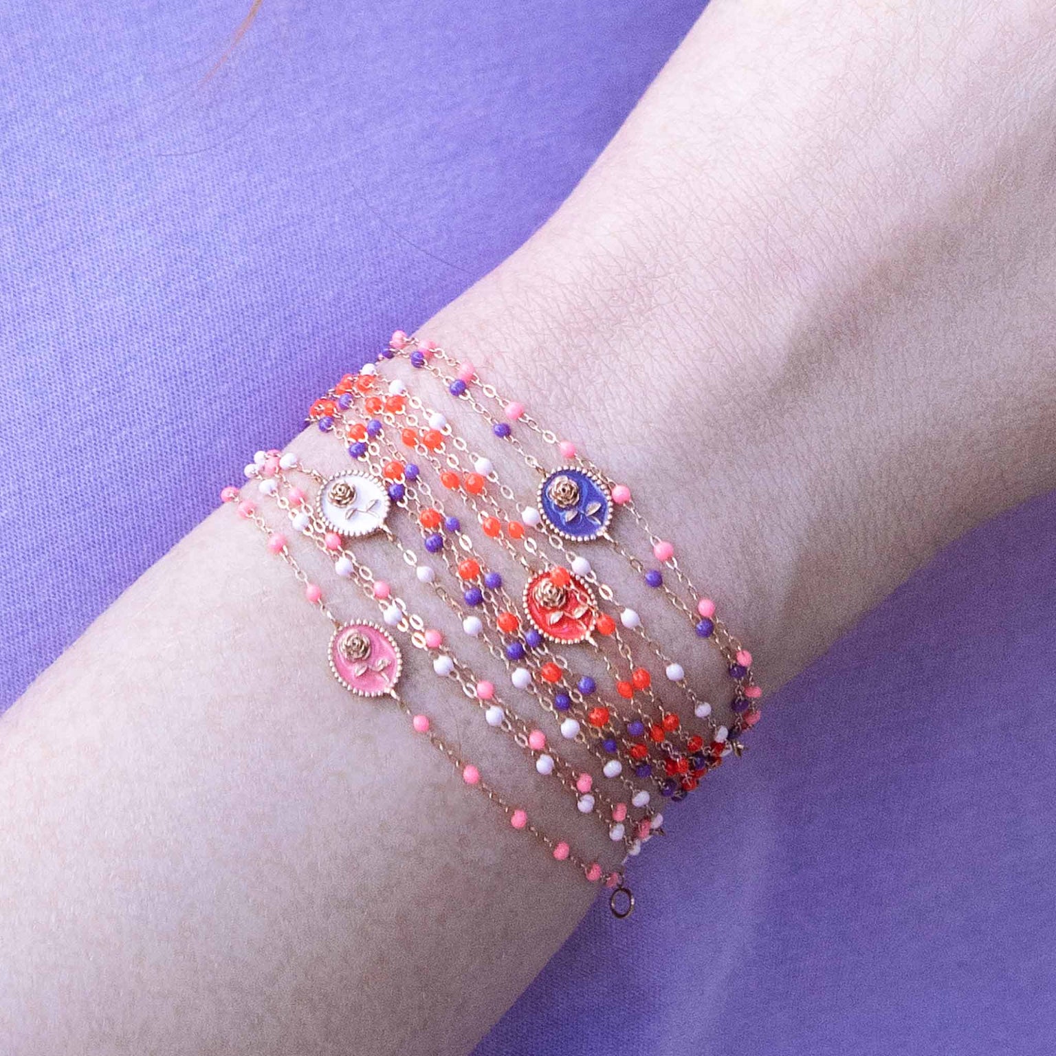 Gigi Clozeau - Bracelet Rose résine mauve, or rose, 17 cm