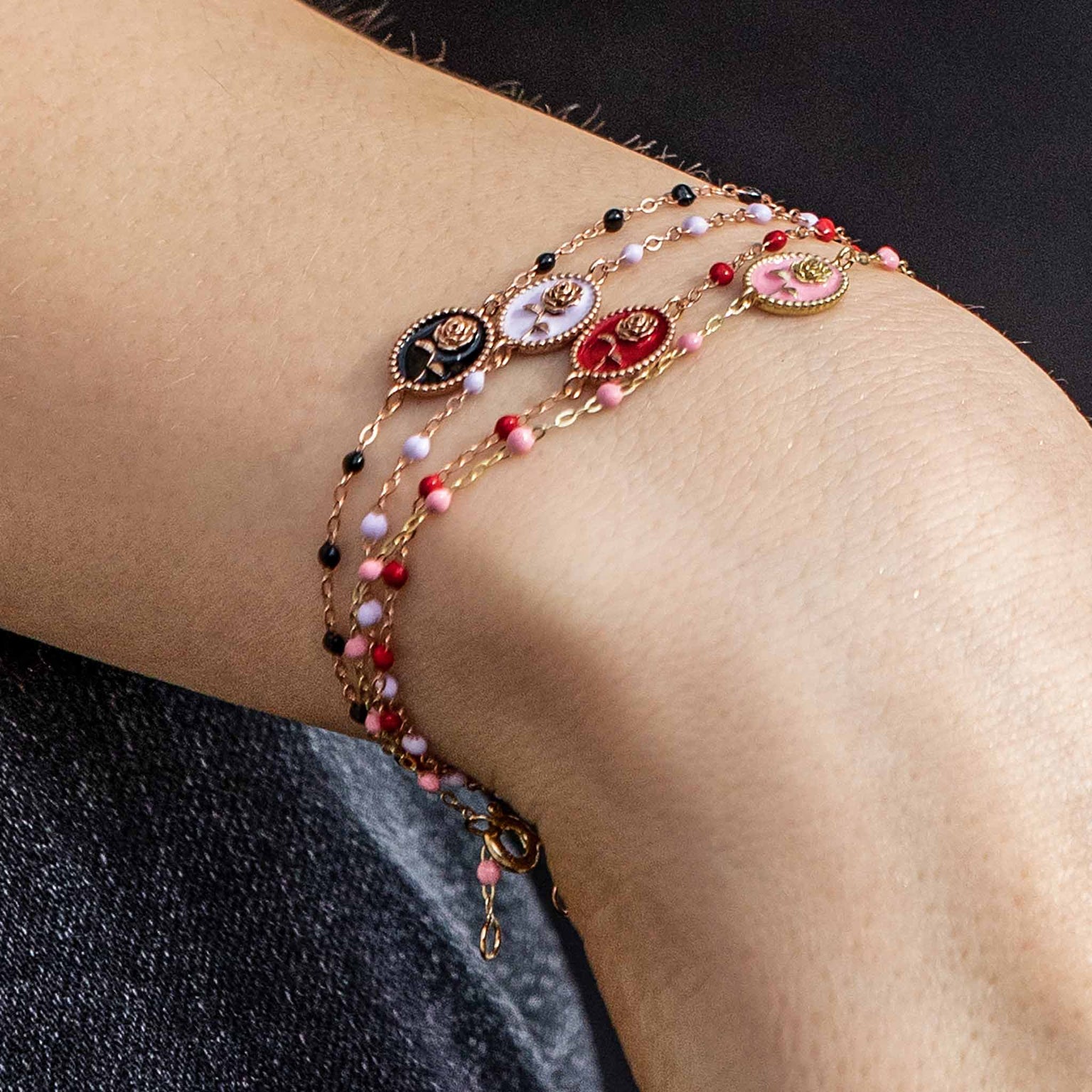 Gigi Clozeau - Bracelet Rose résine coquelicot, or rose, 17 cm