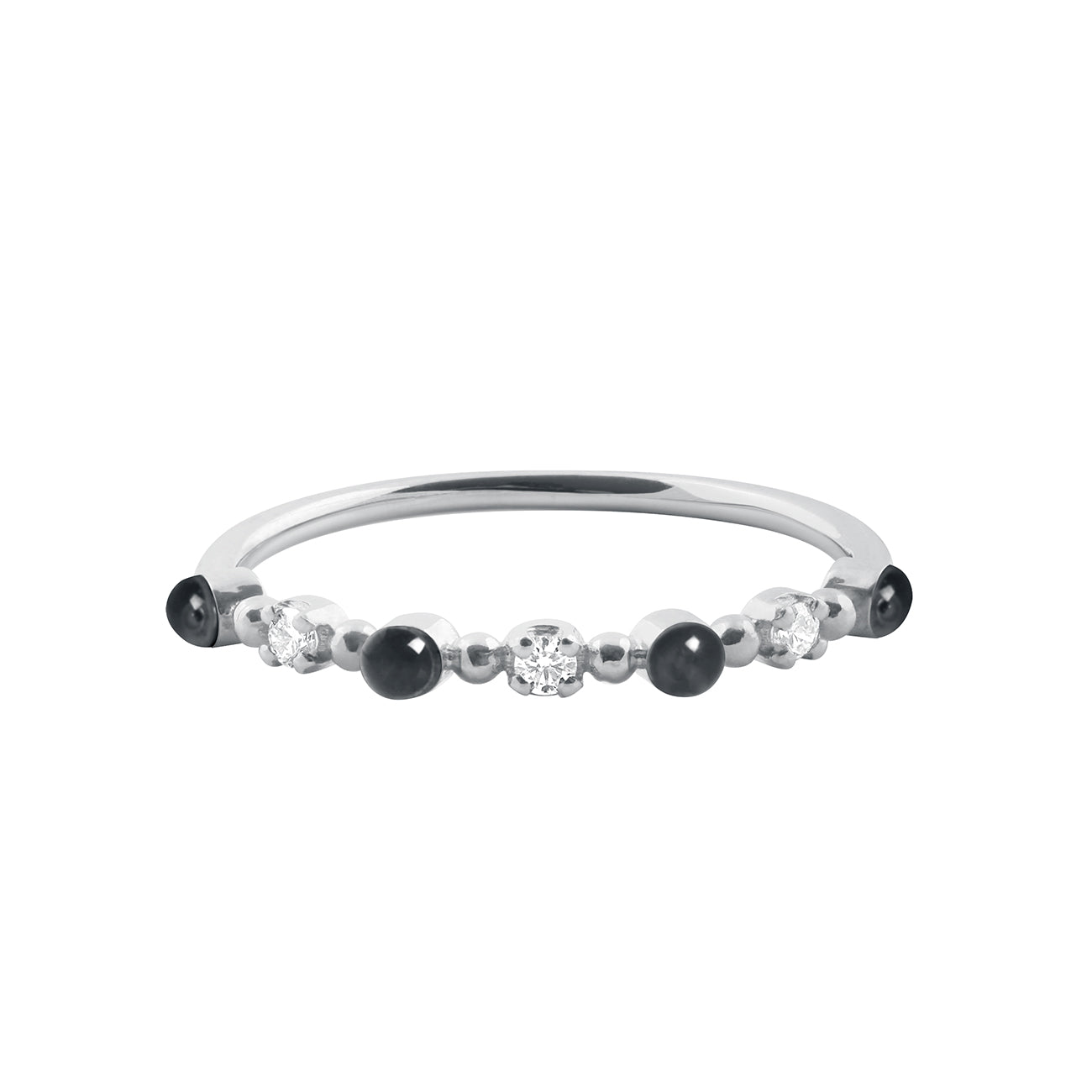 Gigi Clozeau - Bague noire Classique Gigi, 3 diamants, or blanc, T 51