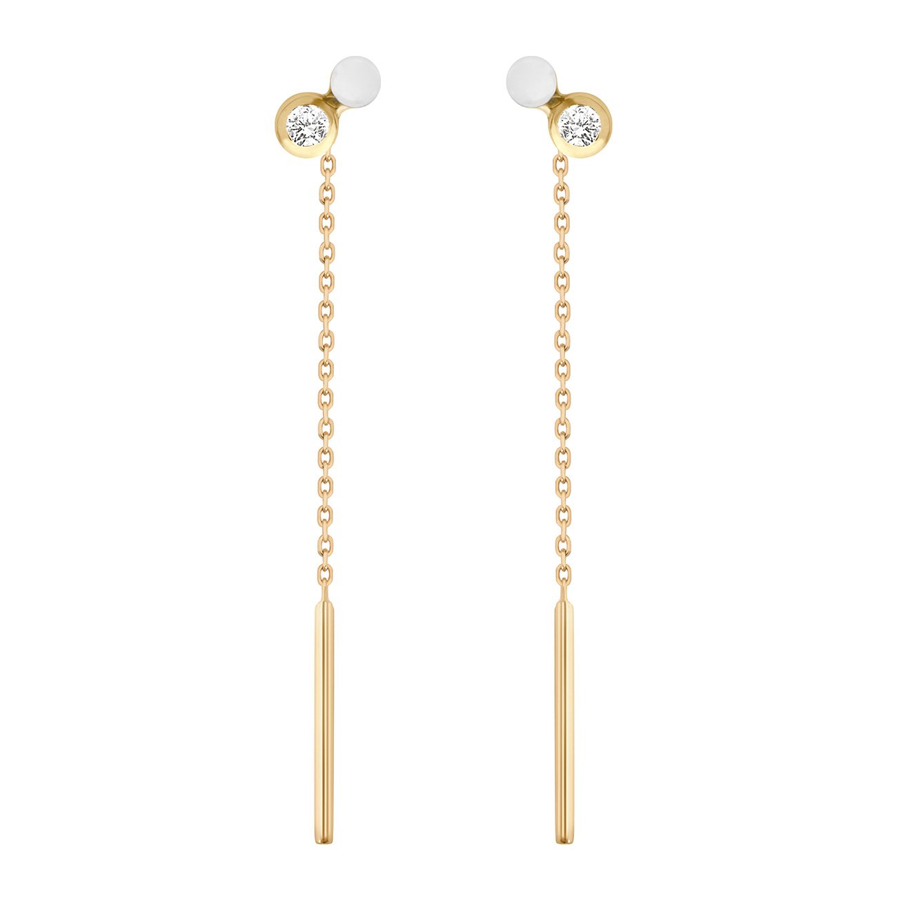 Gigi Clozeau - Boucles d'oreilles Dot, résine blanche, diamants, or jaune
