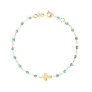 Gigi Clozeau - Bracelet aqua Croix, or jaune, 17cm