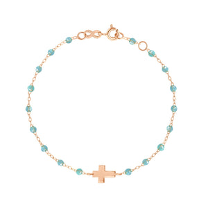 Gigi Clozeau - Bracelet aqua Croix, or rose, 17cm