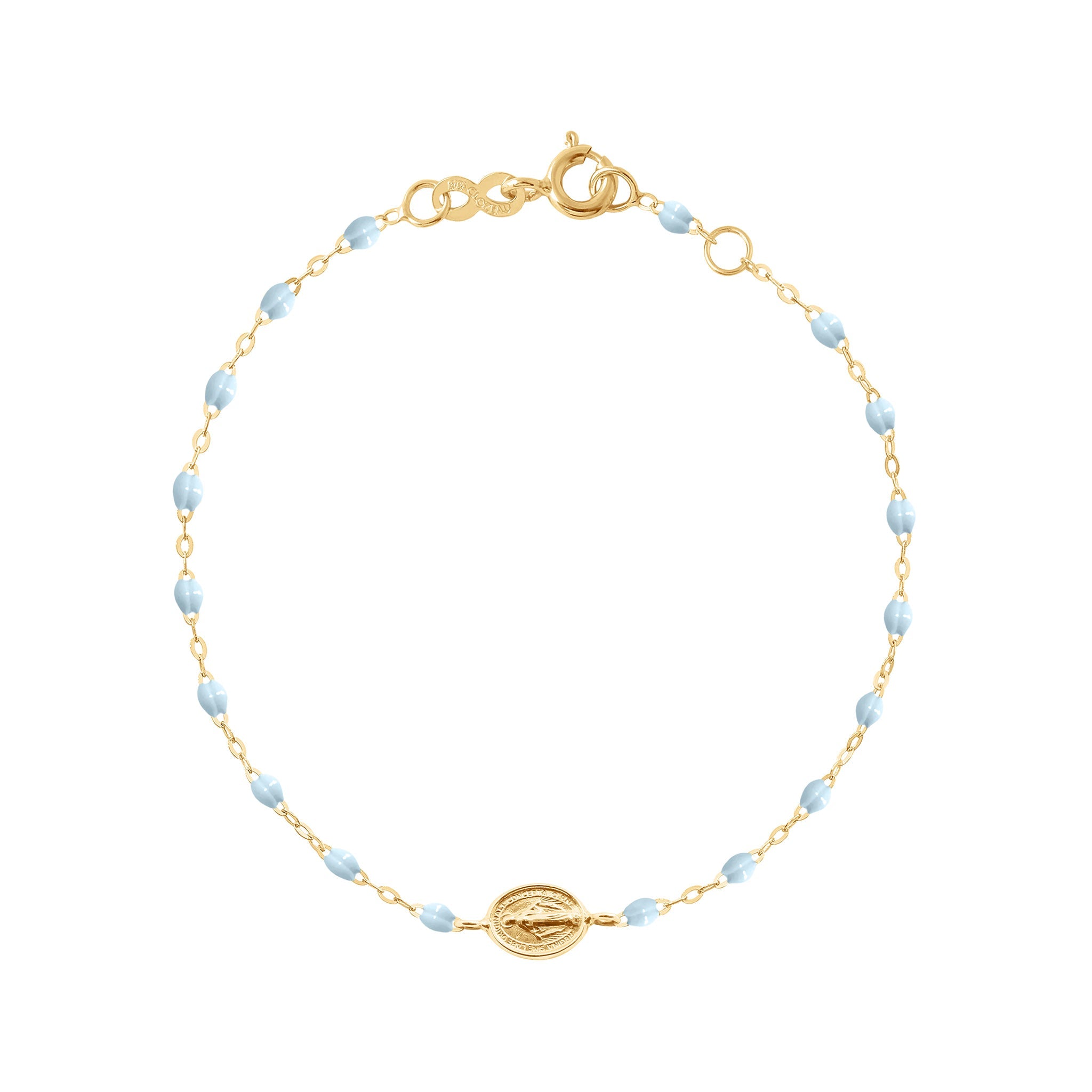 Gigi Clozeau - Bracelet bébé bleu layette Madone or jaune, 13 cm