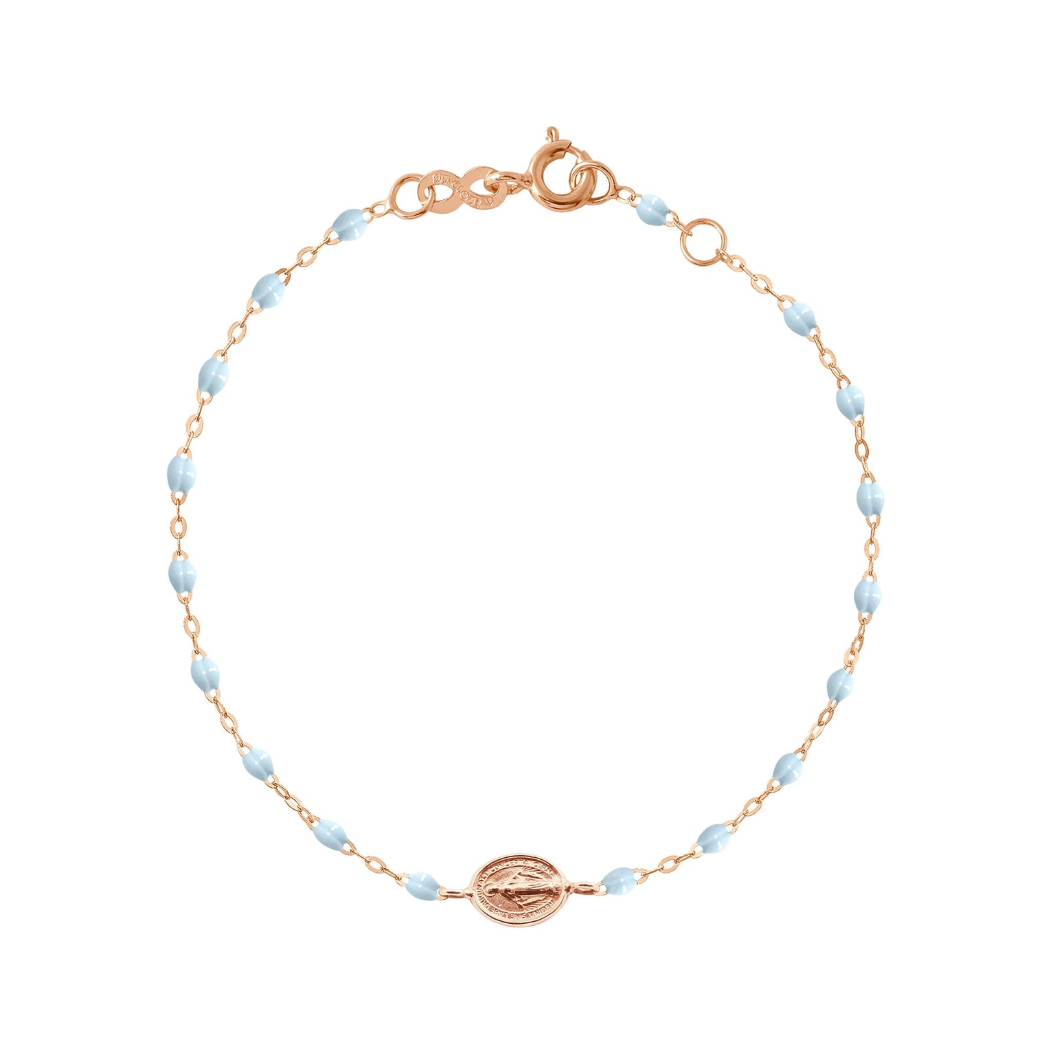 Gigi Clozeau - Bracelet bébé bleu layette Madone or rose, 13 cm
