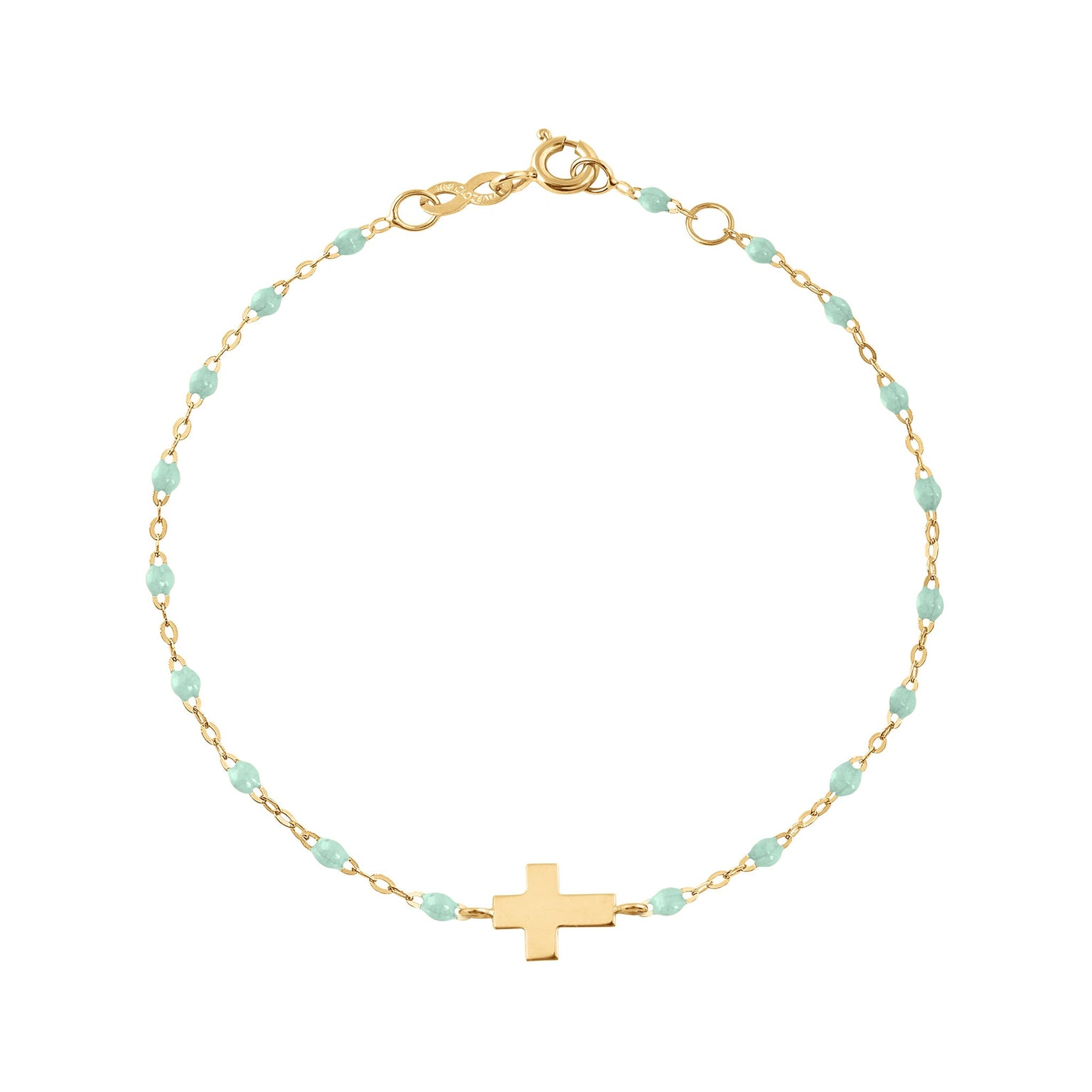 Gigi Clozeau - Bracelet bébé jade Croix, or jaune, 13 cm