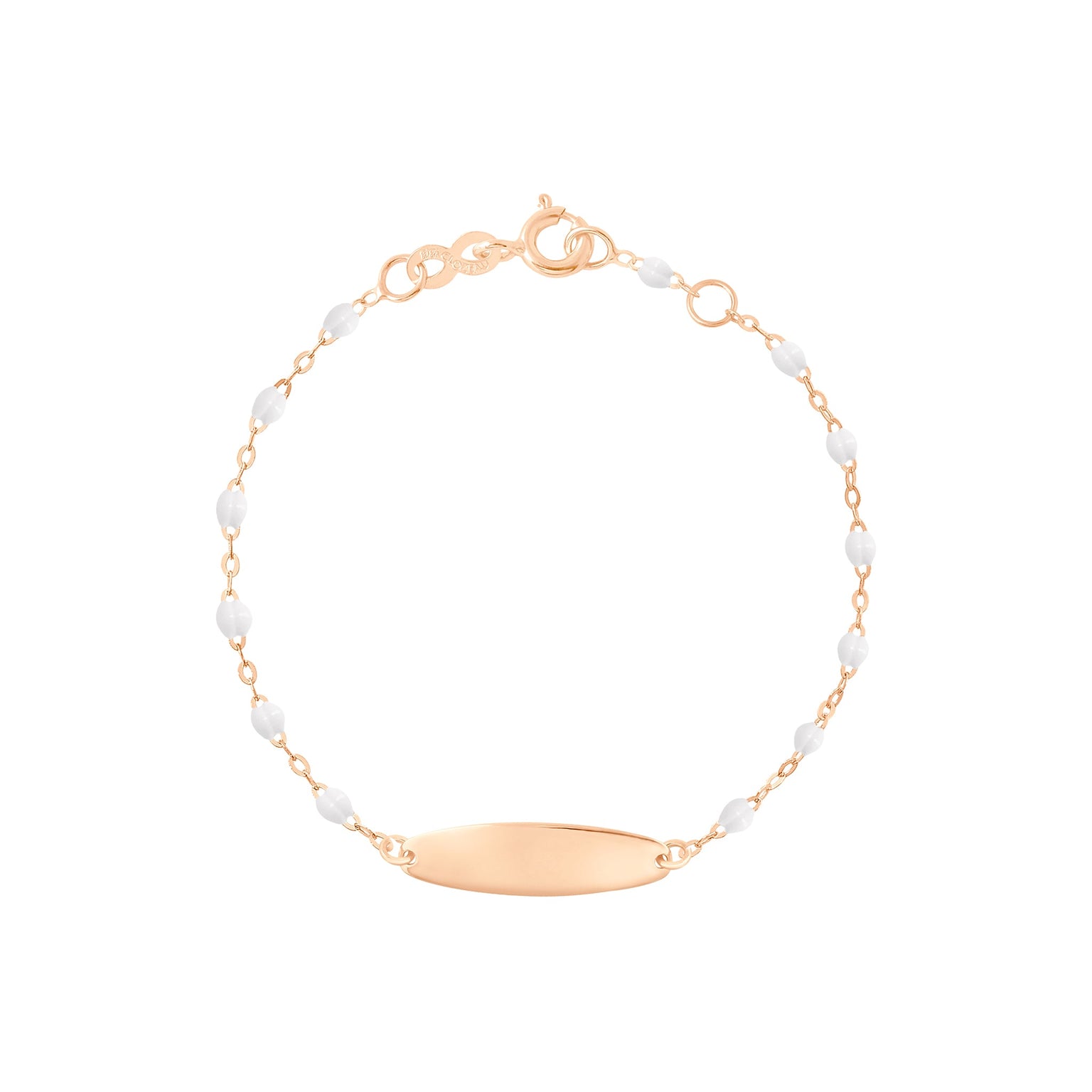 Gigi Clozeau - Bracelet blanc Little Gigi, plaque ovale, or rose, 13 cm