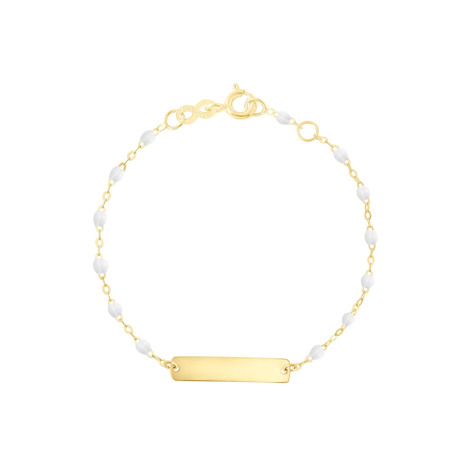 Gigi Clozeau - Bracelet blanc Little Gigi, plaque rectangle, or jaune, 15 cm