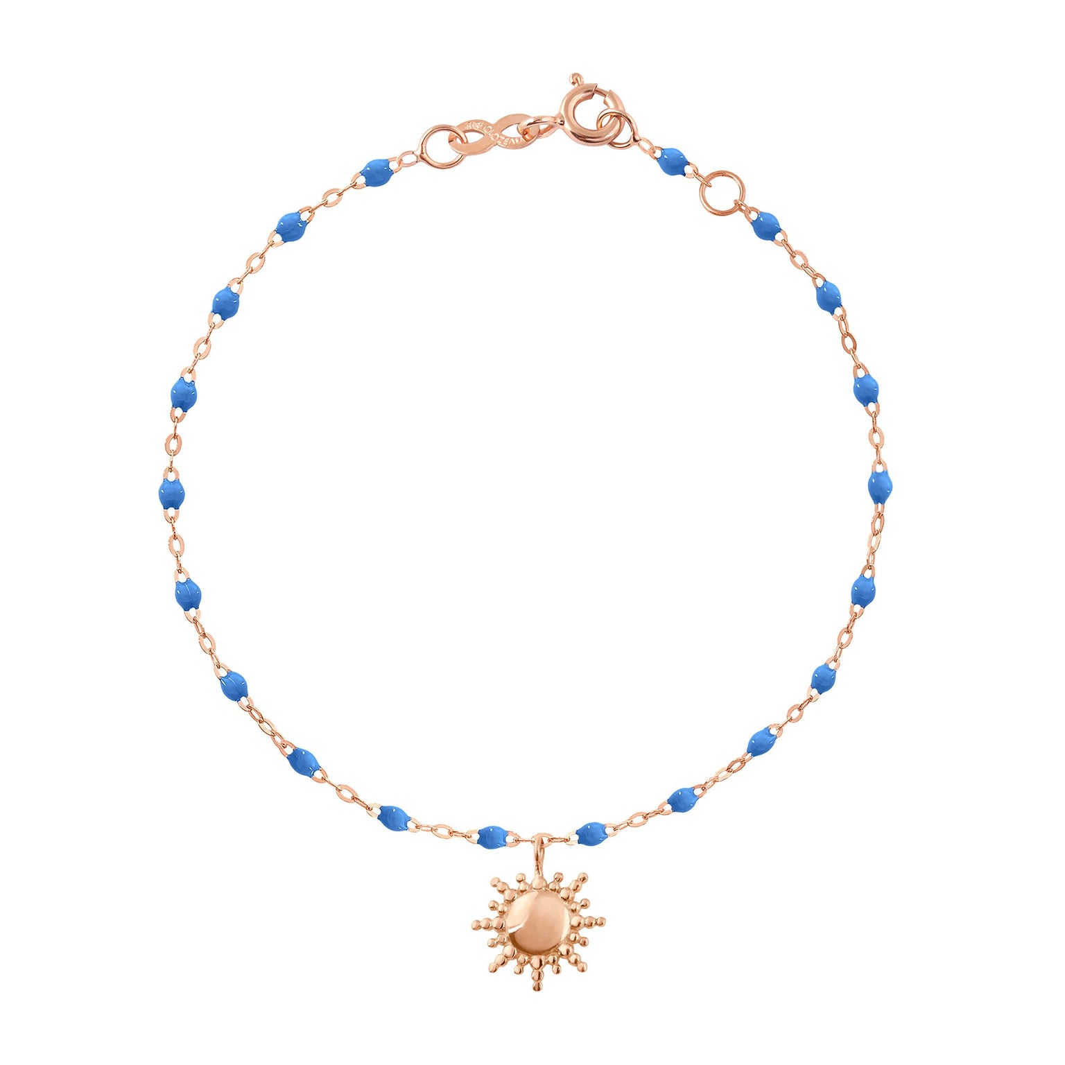 Gigi Clozeau - Bracelet bleu fluo Soleil, or rose, 17 cm