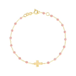 Gigi Clozeau - Bracelet blush Croix, or jaune, 17 cm