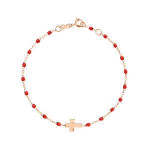 Gigi Clozeau - Bracelet coquelicot Croix, or rose, 17cm