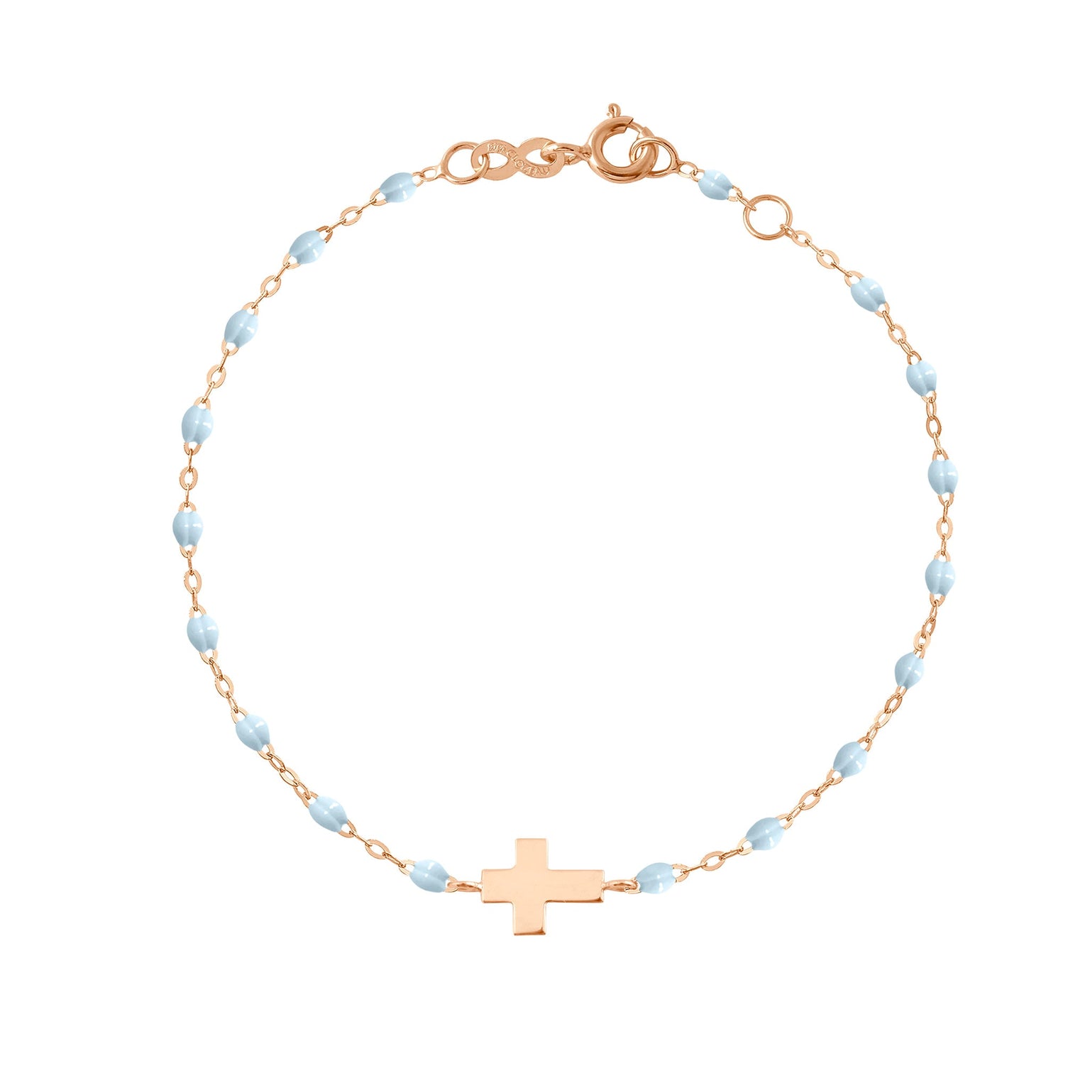Gigi Clozeau - Bracelet enfant bleu layette Croix, or rose, 15 cm