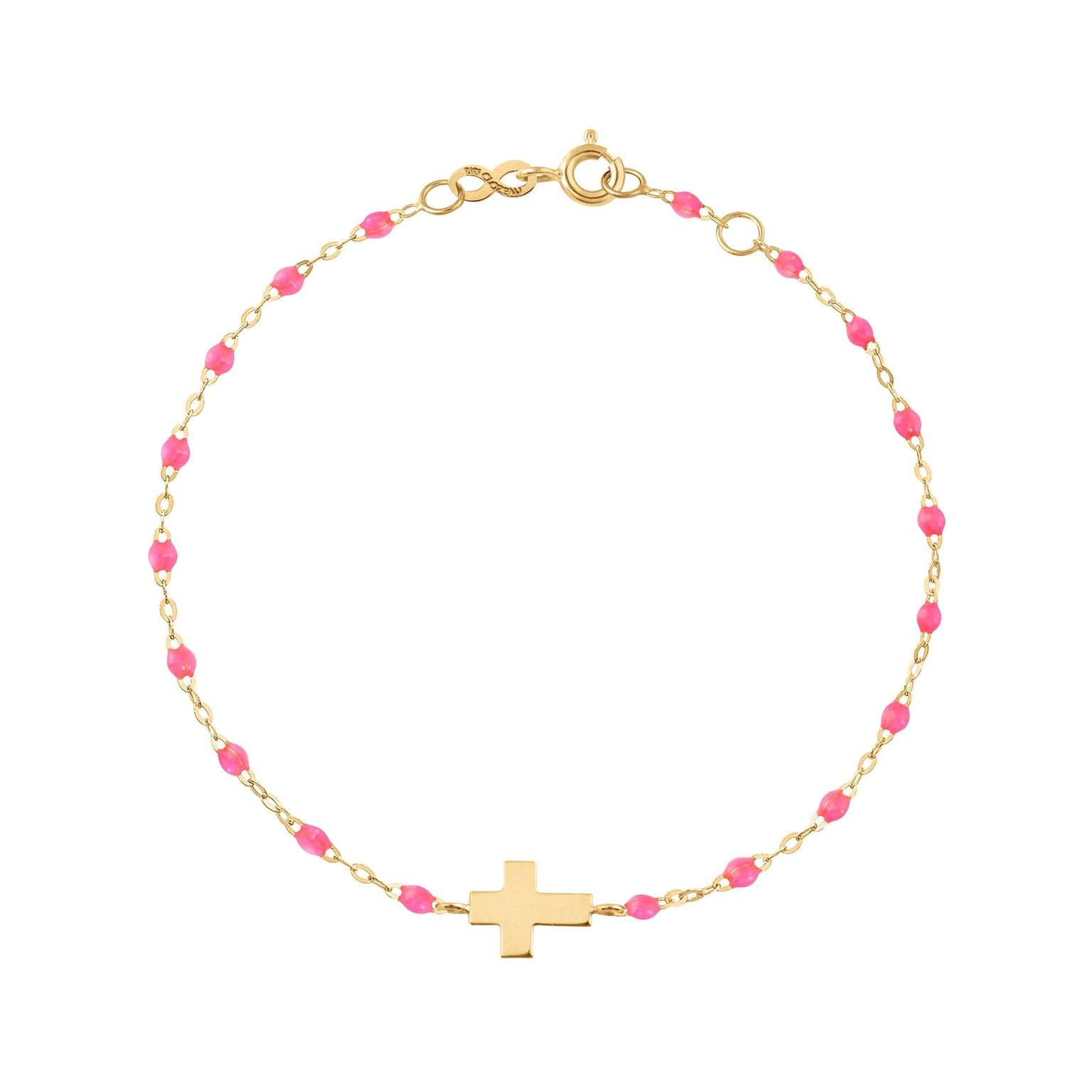Gigi Clozeau - Bracelet enfant rose fluo Croix, or jaune, 15 cm