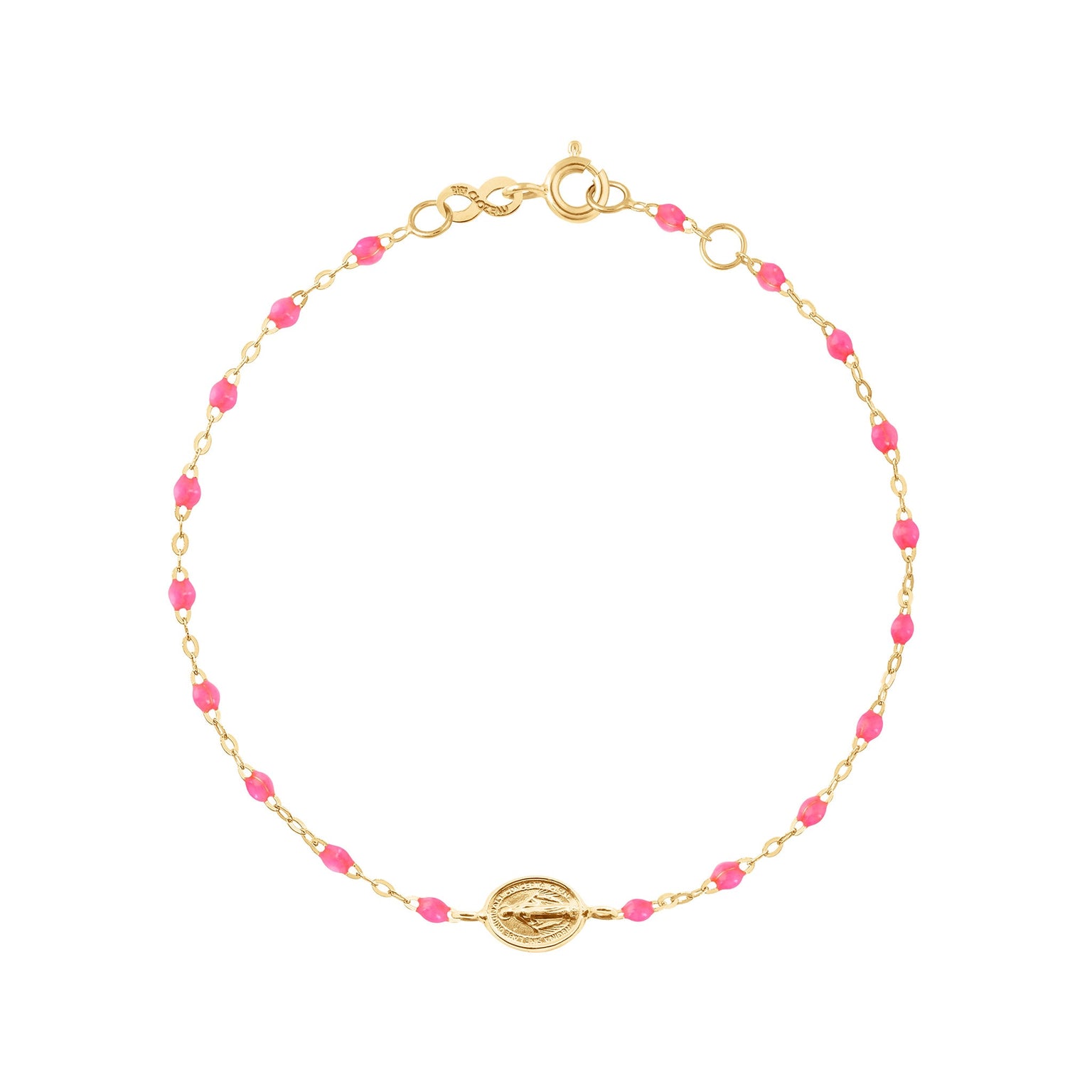 Gigi Clozeau - Bracelet enfant rose fluo Madone or jaune, 15 cm