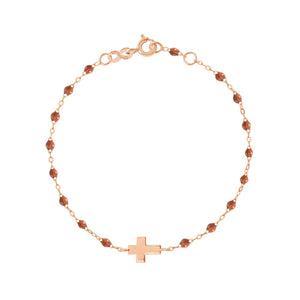 Gigi Clozeau - Bracelet fauve Croix, or rose, 17cm