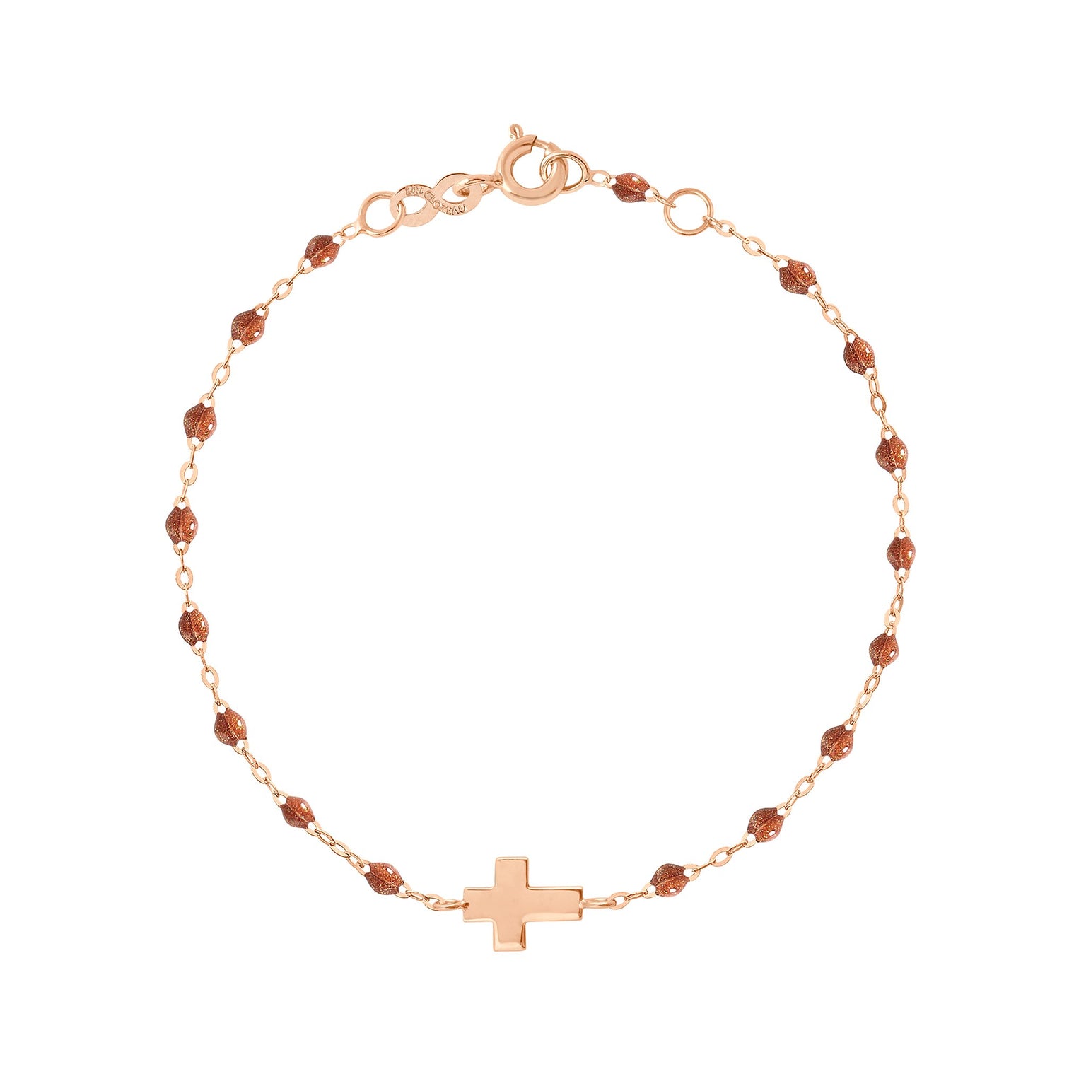 Gigi Clozeau - Bracelet fauve Croix, or rose, 17cm