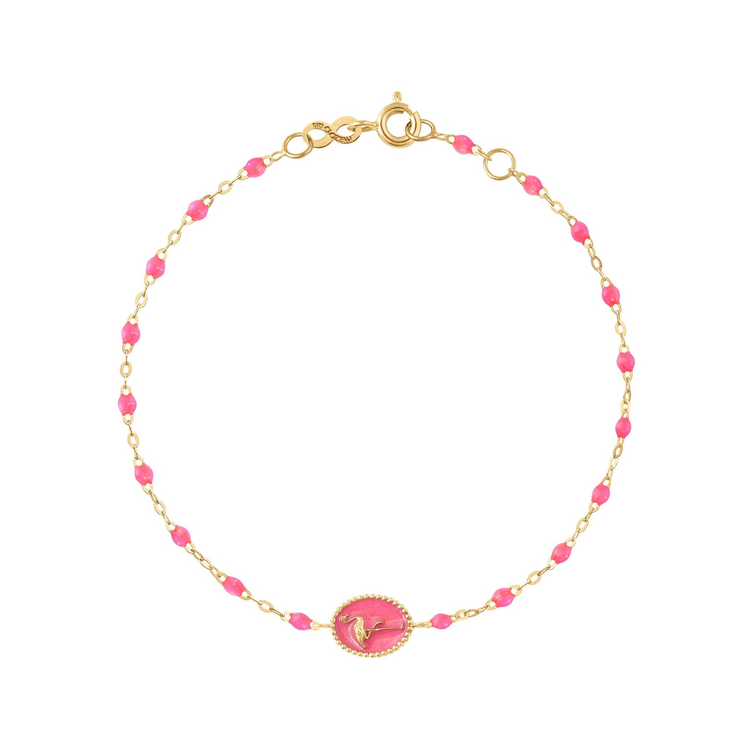 Gigi Clozeau - Bracelet Flamant résine rose fluo, or jaune