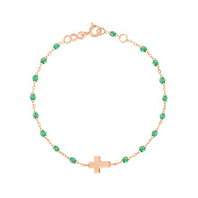 Gigi Clozeau - Bracelet menthe Croix, or rose, 17cm