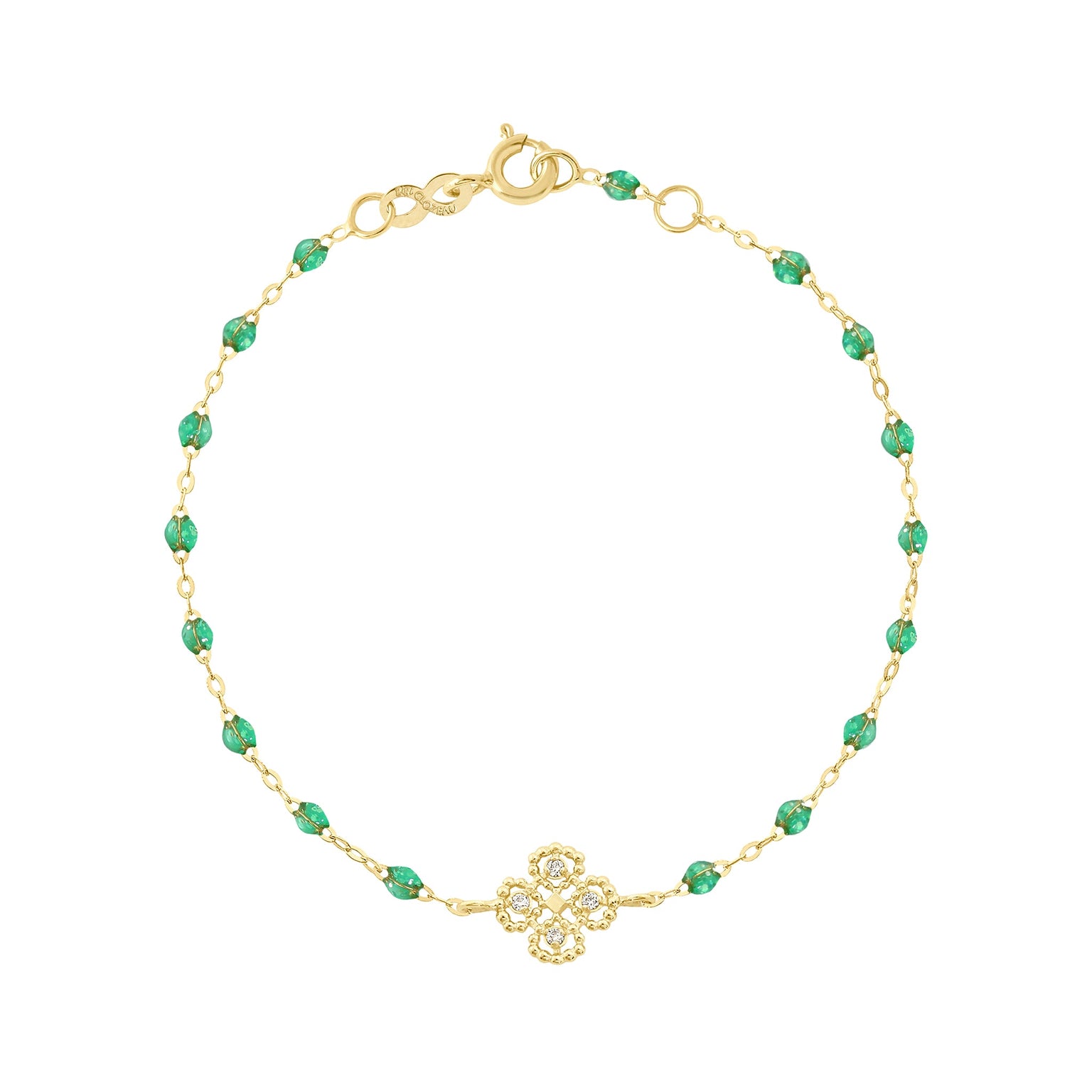 Gigi Clozeau - Bracelet menthe Lucky Trèfle, diamants, or jaune, 17 cm