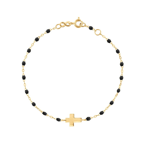 Gigi Clozeau - Bracelet noir Croix, or jaune, 17cm