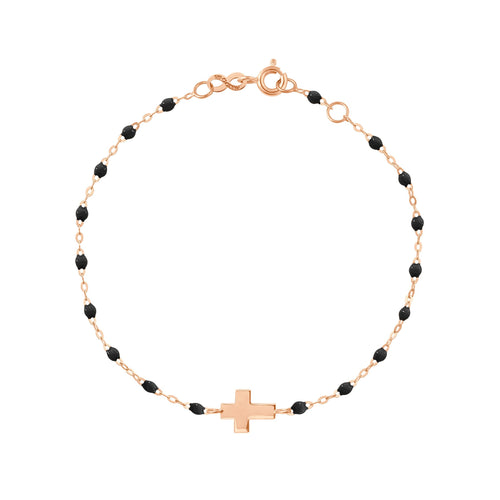 Gigi Clozeau - Bracelet noir Croix, or rose, 17cm