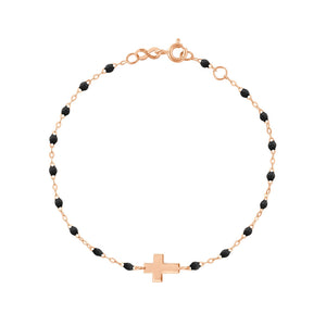 Gigi Clozeau - Bracelet noir Croix, or rose, 17cm