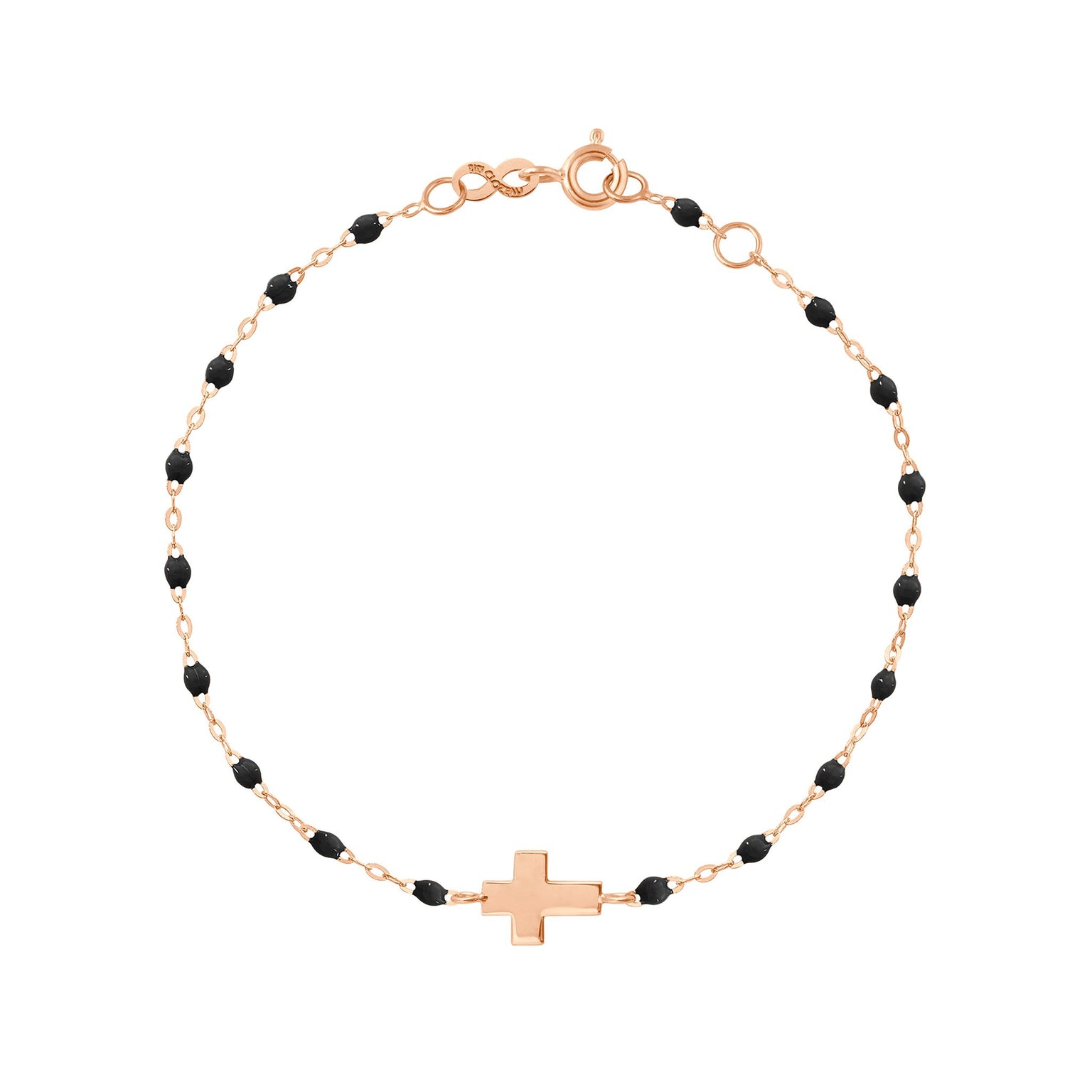 Gigi Clozeau - Bracelet noir Croix, or rose, 17cm