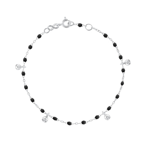 Gigi Clozeau - Bracelet noir Gigi Suprême, or blanc, 4 diamants, 17 cm