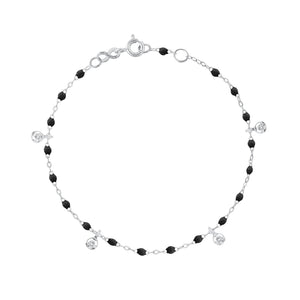 Gigi Clozeau - Bracelet noir Gigi Suprême, or blanc, 4 diamants, 17 cm