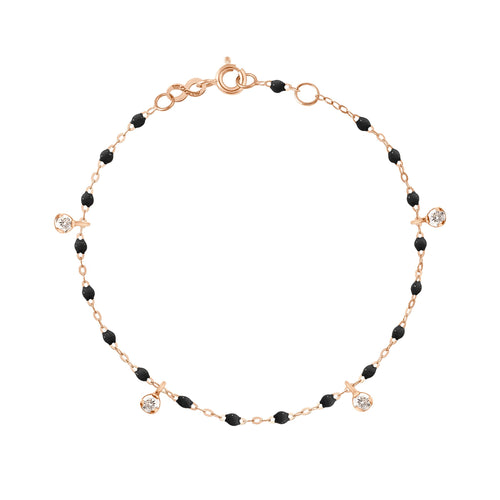 Gigi Clozeau - Bracelet noir Gigi Suprême, or rose, 4 diamants, 17 cm