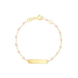 Gigi Clozeau - Bracelet rose bébé Little Gigi, plaque rectangle, or jaune, 13 cm
