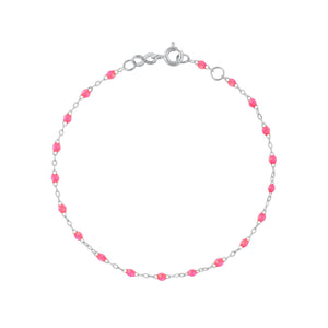 Gigi Clozeau - Bracelet rose fluo Classique Gigi, or blanc, 19 cm