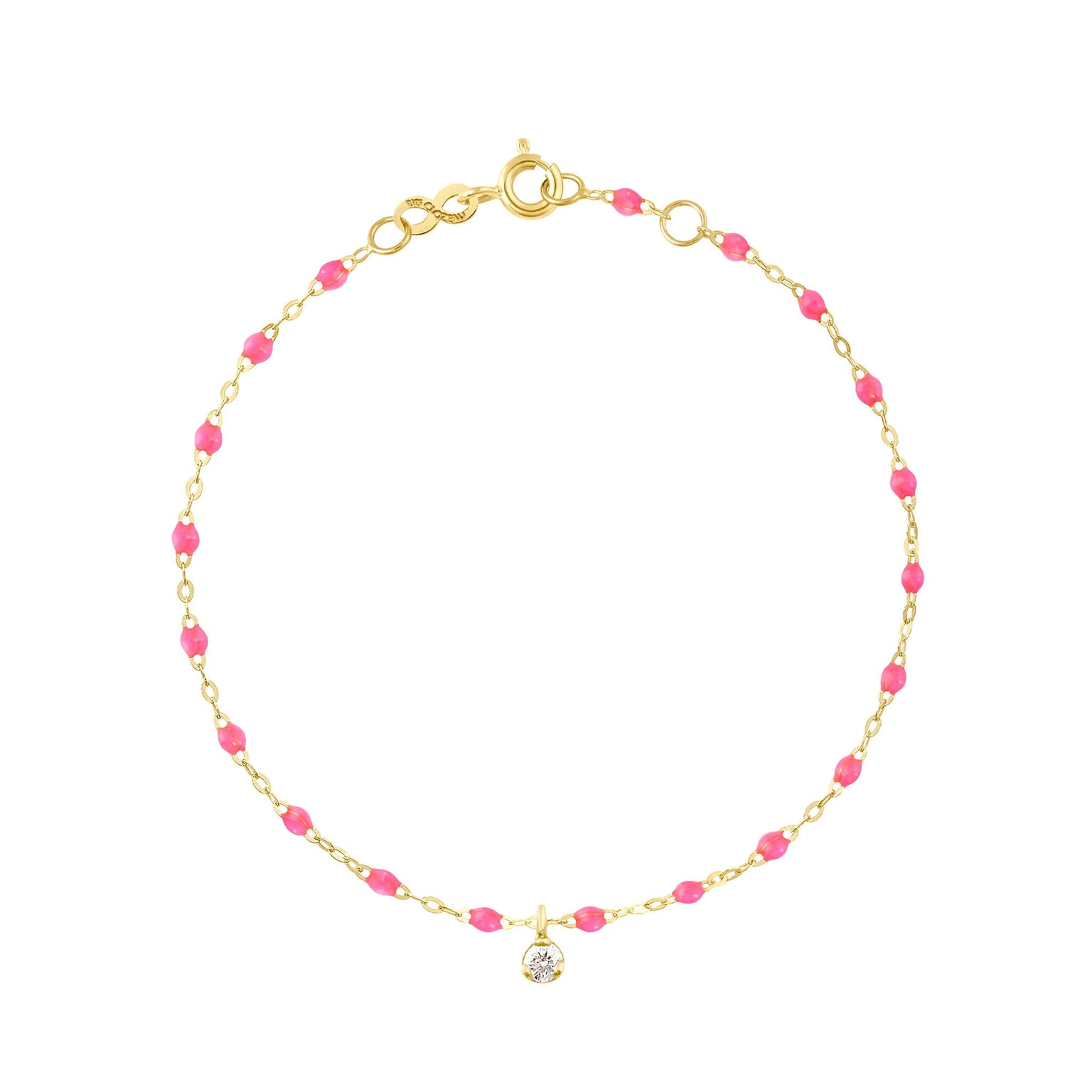 Gigi Clozeau - Bracelet rose fluo Gigi Suprême, or jaune, 1 diamant, 17 cm