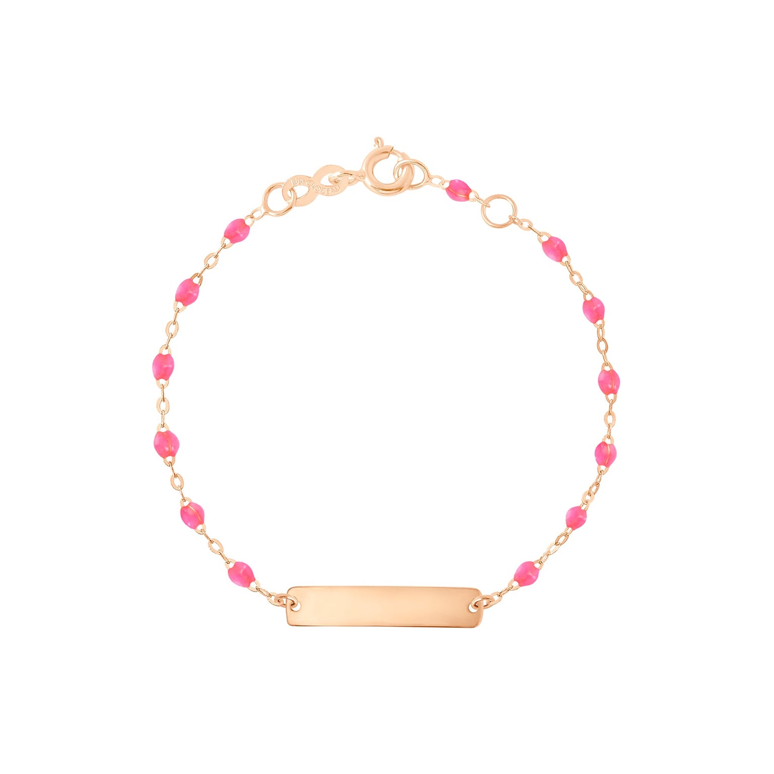 Gigi Clozeau - Bracelet rose fluo Little Gigi, plaque rectangle, or rose, 15 cm