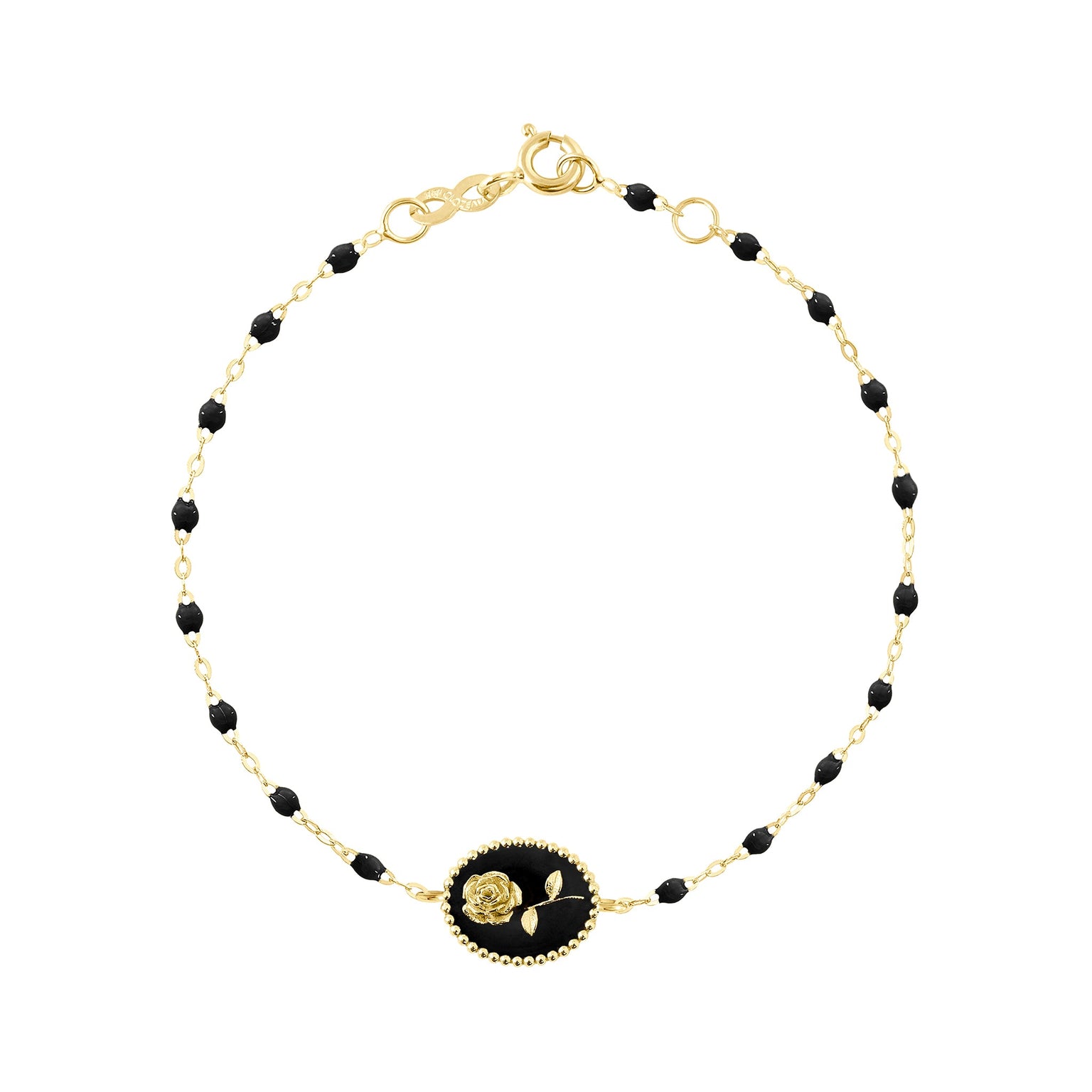 Gigi Clozeau - Bracelet Rose résine noire, or jaune, 17 cm