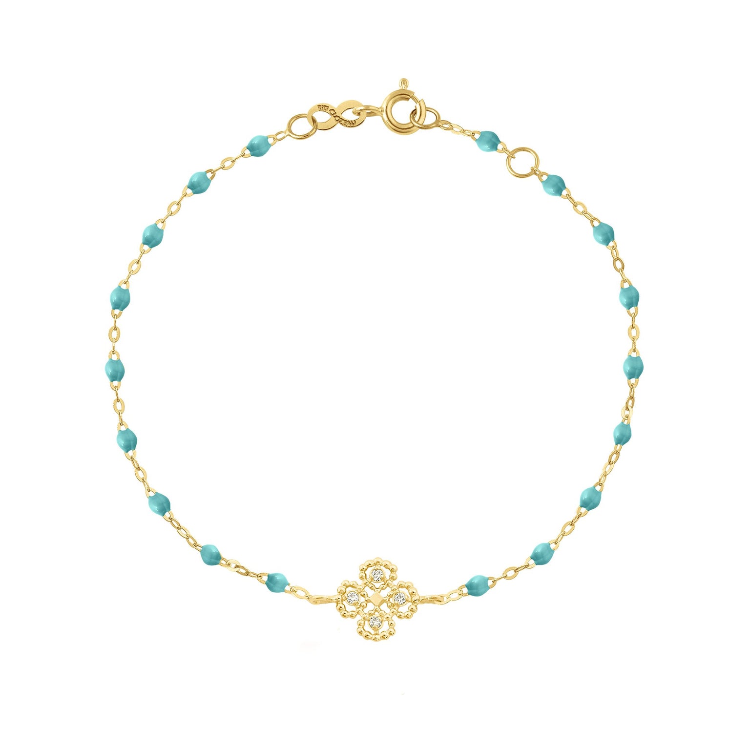 Gigi Clozeau - Bracelet turquoise vert Lucky Trèfle, diamants, or jaune, 17 cm