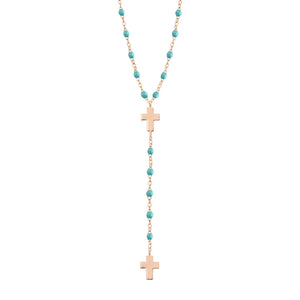Gigi Clozeau - Chapelet turquoise vert Croix, or rose, 42 cm