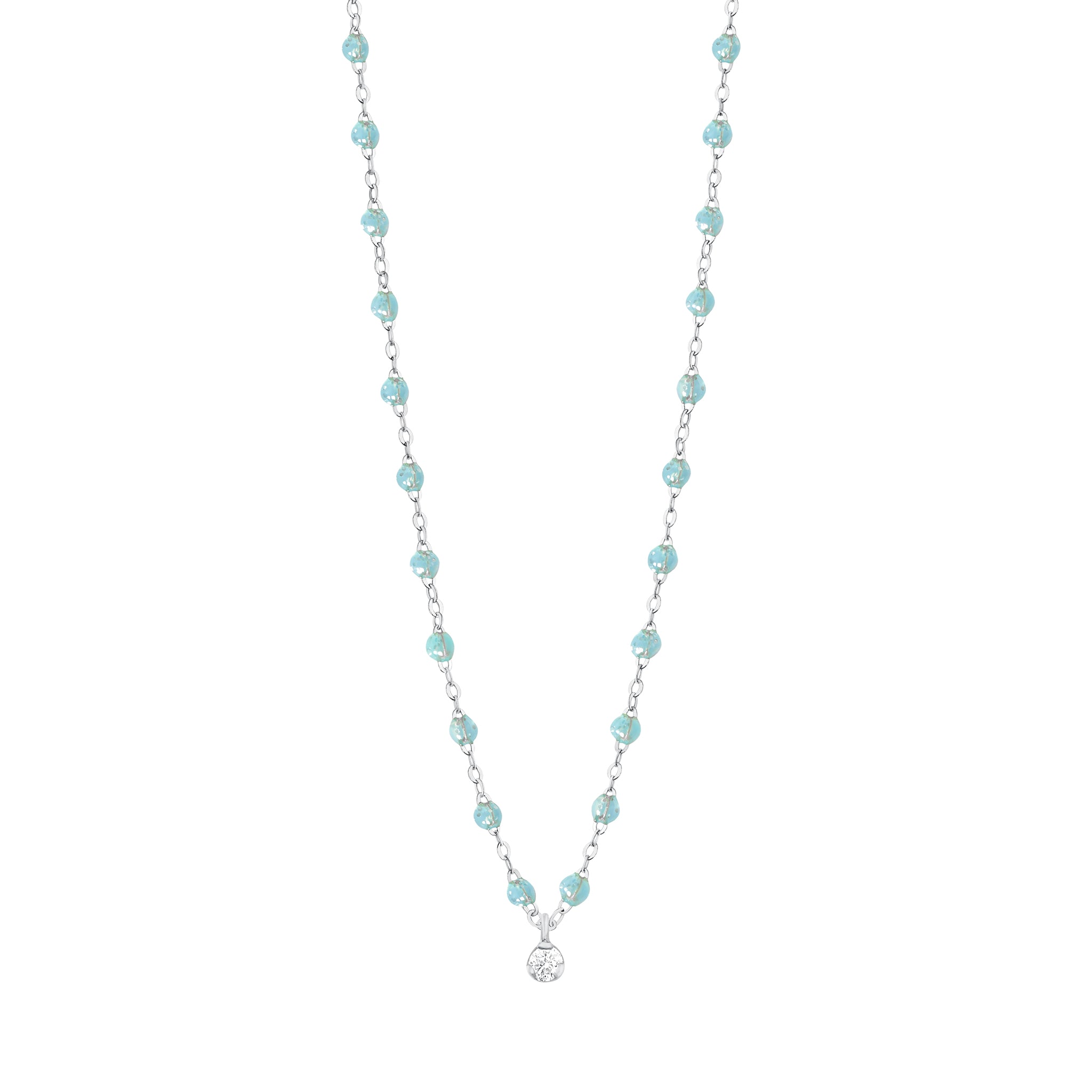 Gigi Clozeau - Collier aqua Gigi Suprême, or blanc, 1 diamant, 42 cm