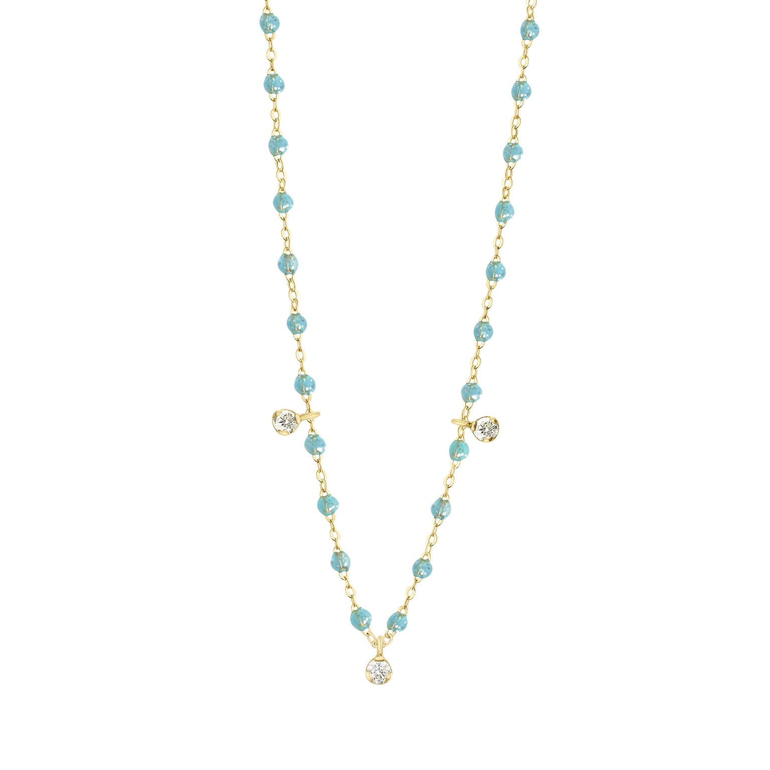 Gigi Clozeau - Collier aqua Gigi Suprême, or jaune, 3 diamants, 45 cm