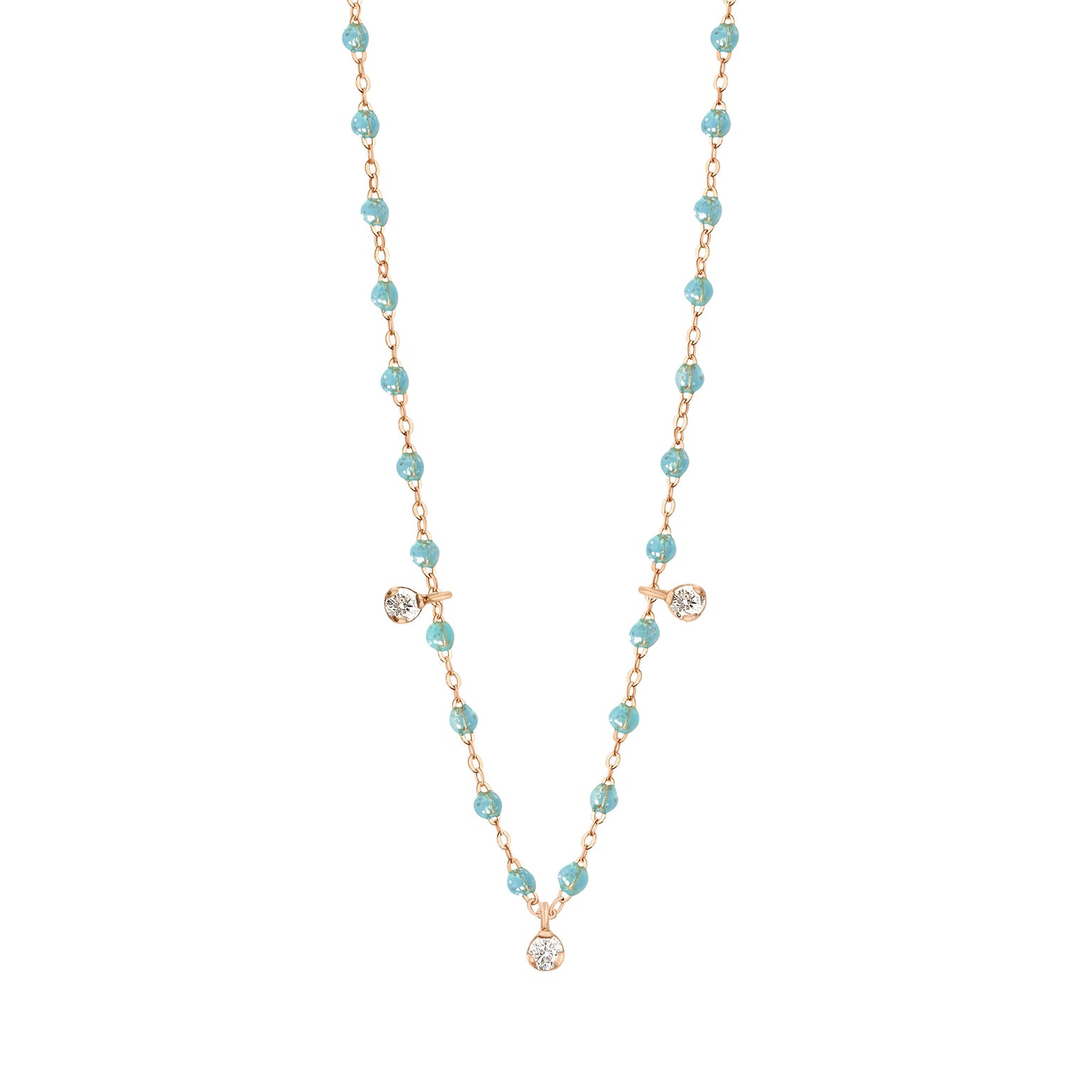 Gigi Clozeau - Collier aqua Gigi Suprême, or rose, 3 diamants, 45 cm