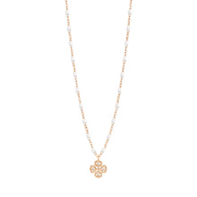 Gigi Clozeau - Collier blanc Lucky Trèfle, diamants, or rose, 42 cm