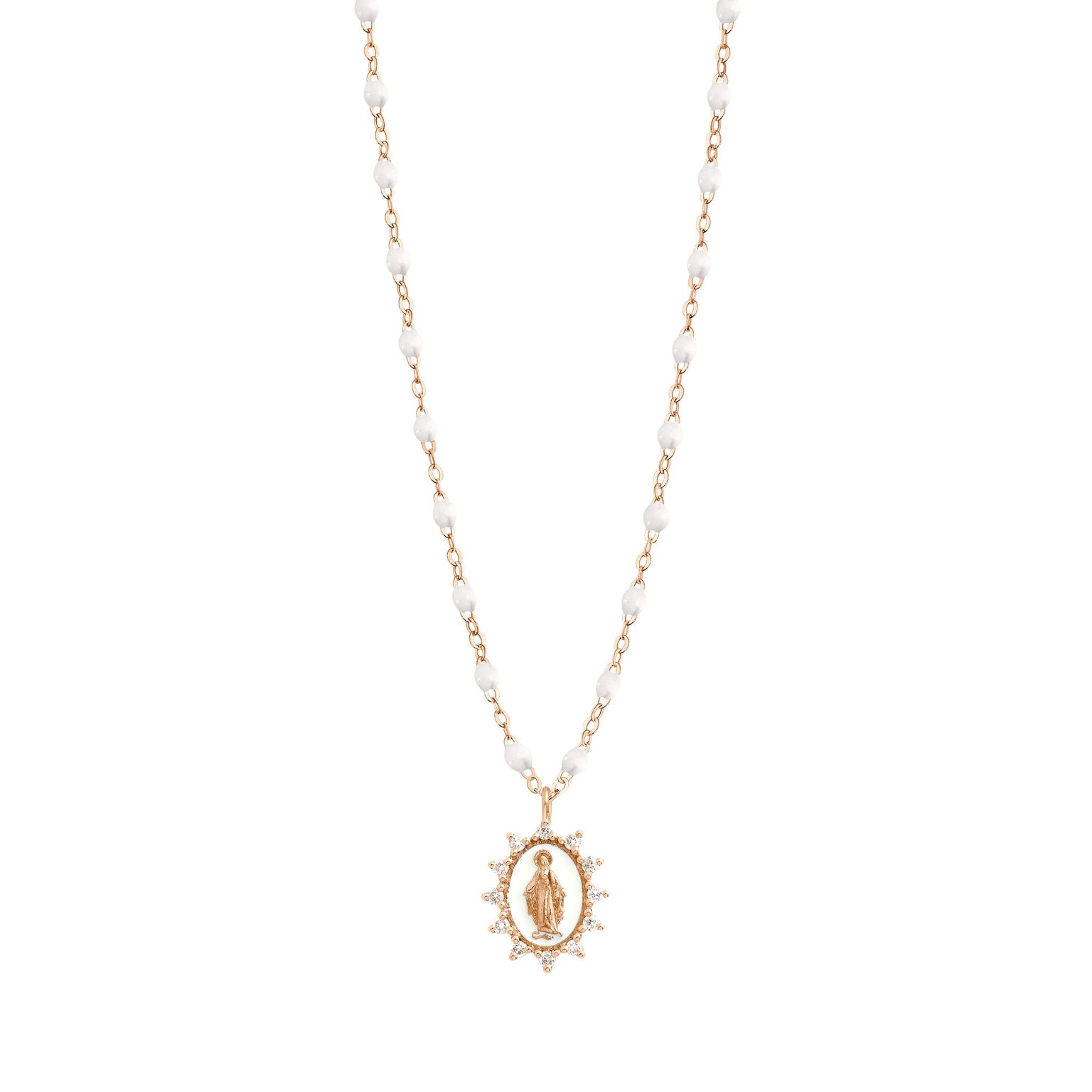 Gigi Clozeau - Collier blanc Petite Madone Suprême diamants, or rose, 42 cm