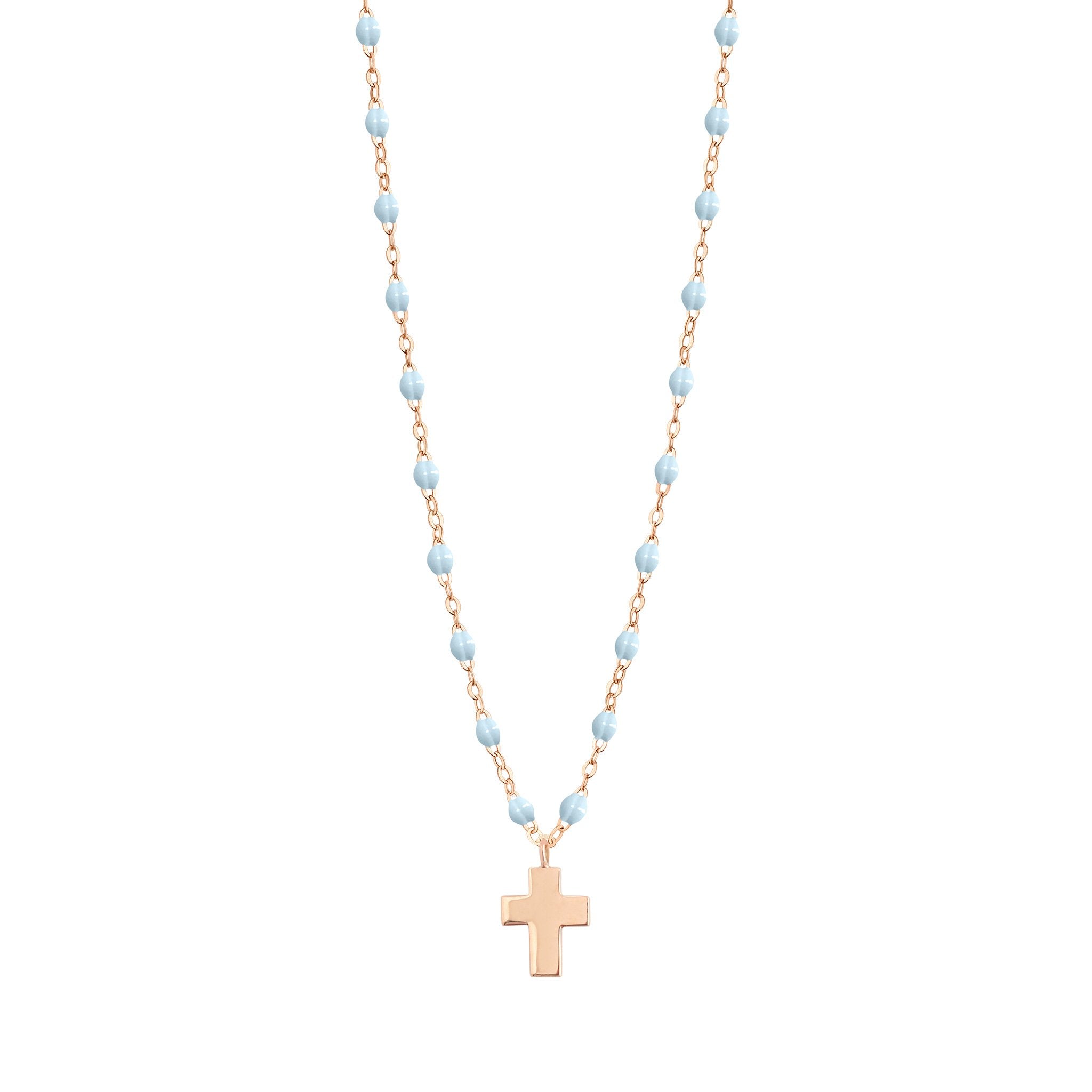 Gigi Clozeau - Collier bleu layette Croix Classique Gigi, or rose, 42 cm