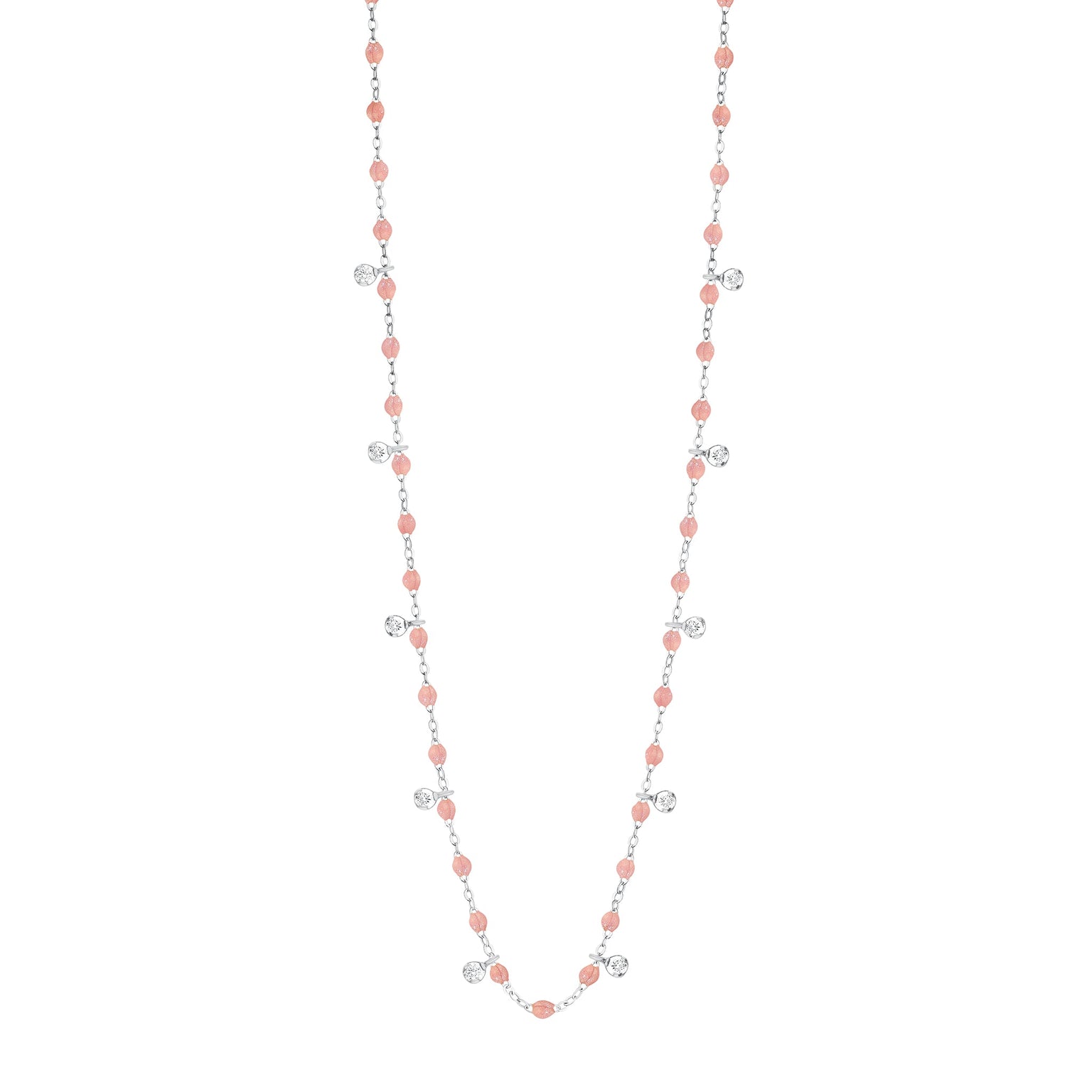 Gigi Clozeau - Collier blush Gigi Suprême, or blanc, 10 diamants, 60 cm