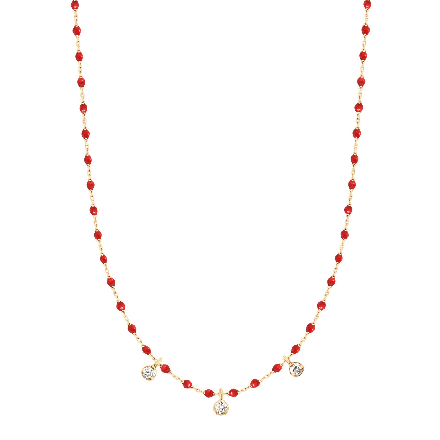 Gigi Clozeau - Collier coquelicot Mini Gigi, or jaune, 3 diamants, 42 cm