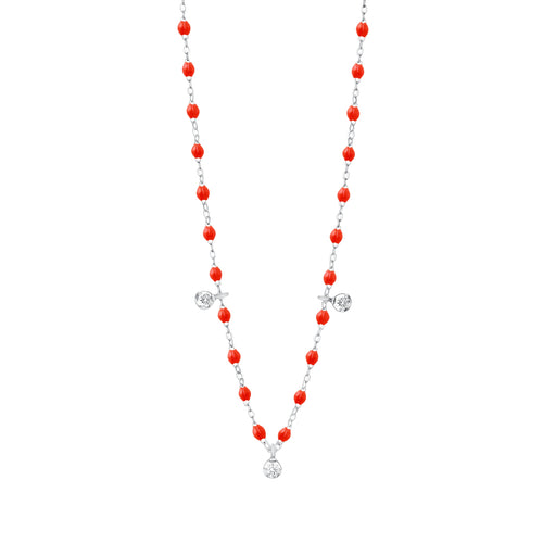 Gigi Clozeau - Collier corail Gigi Suprême, or blanc, 3 diamants, 45 cm