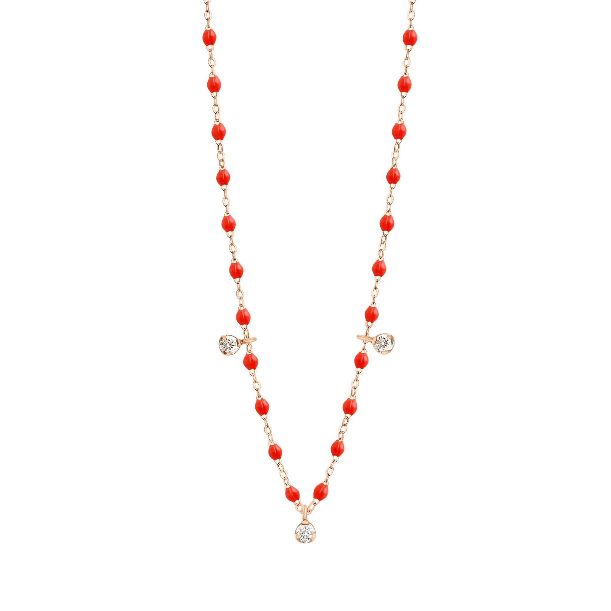 Gigi Clozeau - Collier corail Gigi Suprême, or rose, 3 diamants, 45 cm