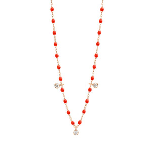Gigi Clozeau - Collier corail Gigi Suprême, or rose, 3 diamants, 45 cm