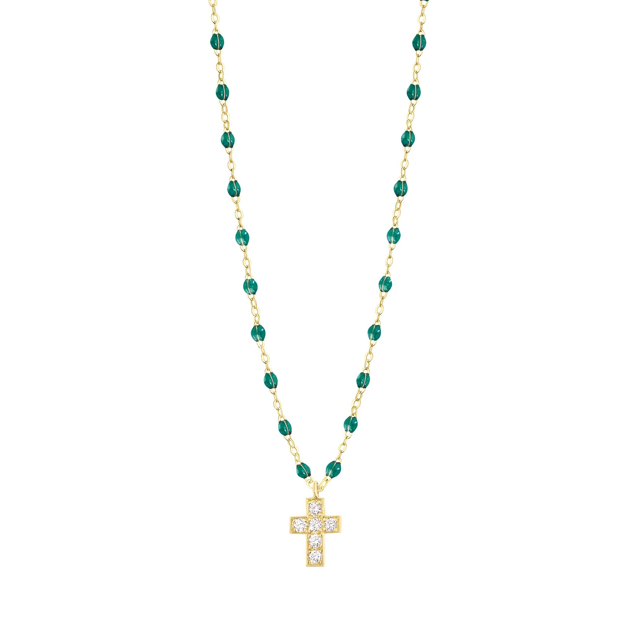 Gigi Clozeau - Collier émeraude Croix diamants, or jaune, 42 cm