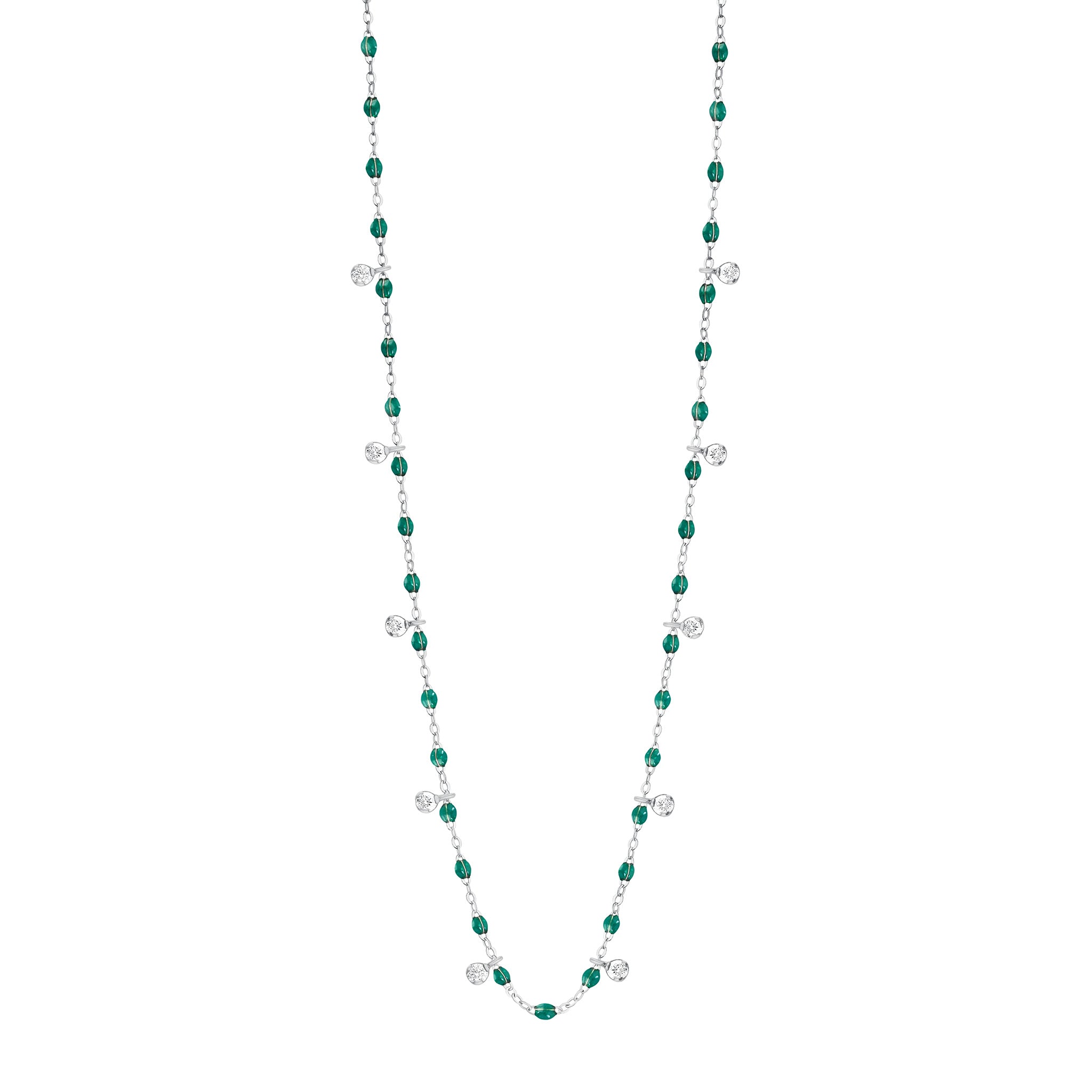 Gigi Clozeau - Collier émeraude Gigi Suprême, or blanc, 10 diamants, 60 cm